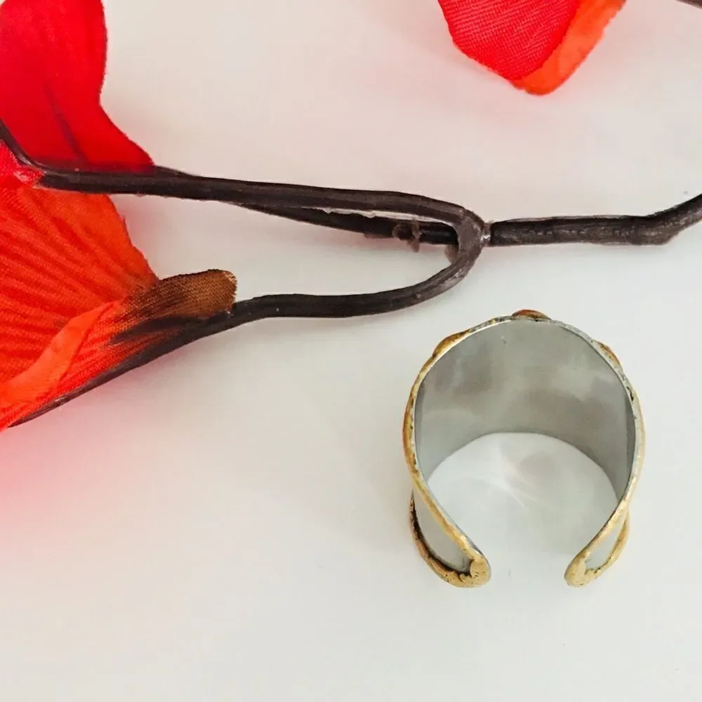 Artisan Ring Bohemian Gipsy Tribal mixed metals 1010